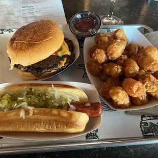 Gotham Smash (double), Gotham Dog, Tots.