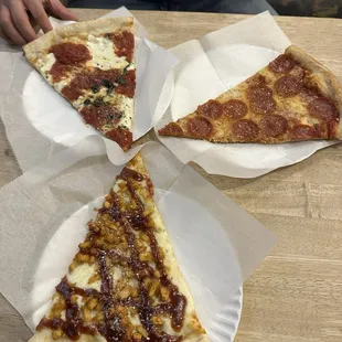 Margherita, Pepperoni, BBQ chicken