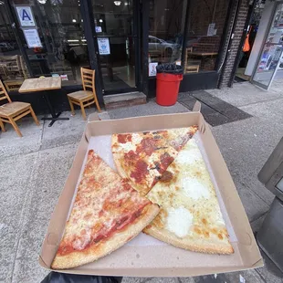 Cheese Slice (left), Margarita Slice (top), and White Slice (right)