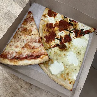 Cheese Slice (left), Margarita Slice (top), and White Slice (right)