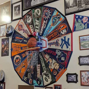 a wheel of baseball memorabilia