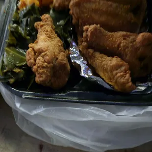 Yams (cold),collard greens,wing