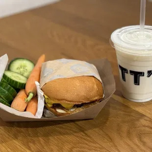 Kid's Meal Cheeseburger with Veggies and Milk