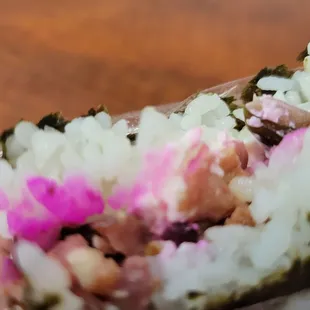 Daddy G&apos;s musubi (cream cheese, bacon, &amp; purple eggplant shibazuke) should not work but it&apos;s so great!