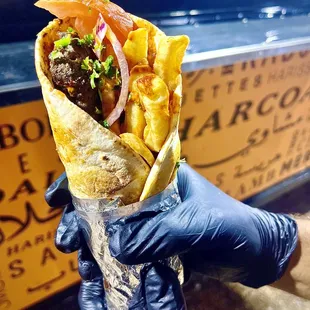 Merguez wrap ( spicy Lamb and beef Kabob )