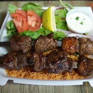 Lamb Shish kabob Over Rice