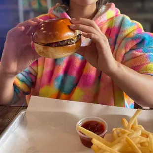 Plain but perfect Cheeseburger and Fries.