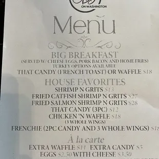 Brunch menu