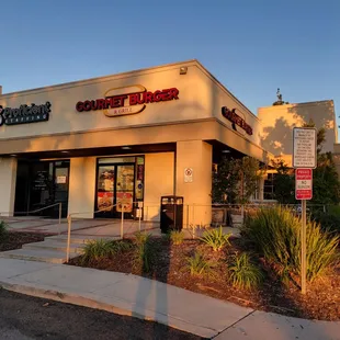 the entrance to a restaurant