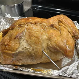 Side view of cooked turducken.