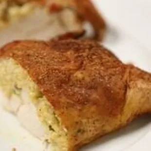 De-Boned stuffed chicken with shrimp dressing.