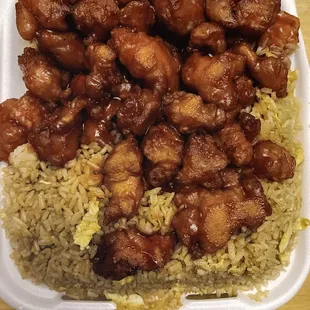 Orange chicken with fried rice &amp; eggroll lunch special ($8.55):  basic, but a deal for a huge portion, 7.5/10 rating.