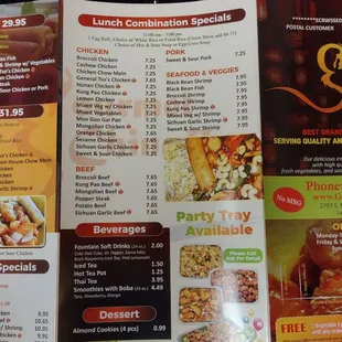 the menu and prices