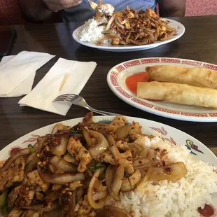 Excellent Mongolian Chickens with Egg Rolls