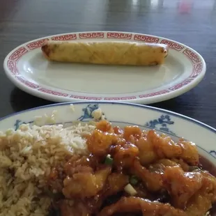 General TSO i think thats how you spell it and a egg roll
