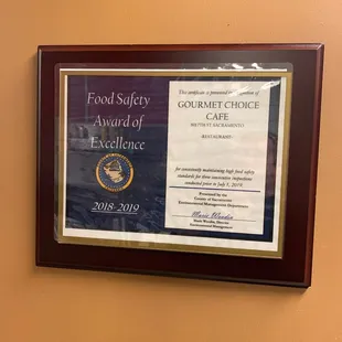 Just noticed Gourmet Choice Cafe got a food safety award!  I&apos;m a long time fan, this is well deserved!