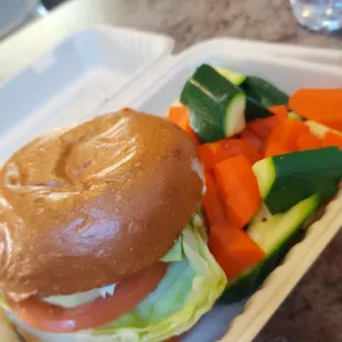 Garden burger and steamed vegetables were great!