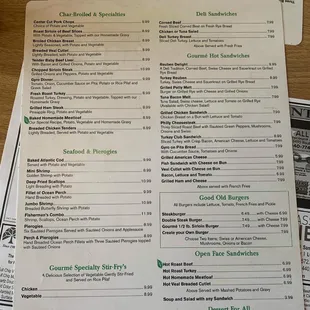 menu and prices