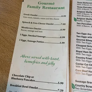 menu and prices