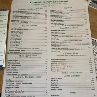 menu and prices