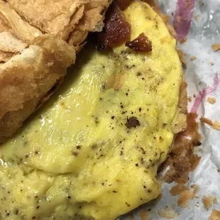 an omelet and bacon sandwich