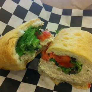 Chicken salad sandwich on ciabatta