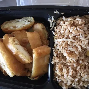 Almond chicken with veggie fried rice - good flavor but a bit soggy and veggie fried rice not so &quot;veggie&quot;