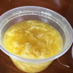 Egg drop soup - a good sized portion but thin and something fishy about the aftertaste.  Blechhh