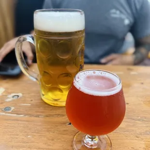 a beer and a glass of beer