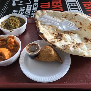 Combo #2 - two entrees &amp; one app served with rice or Nan Bread