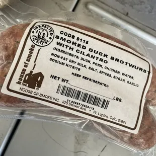 a package of gourmet meat and sausage