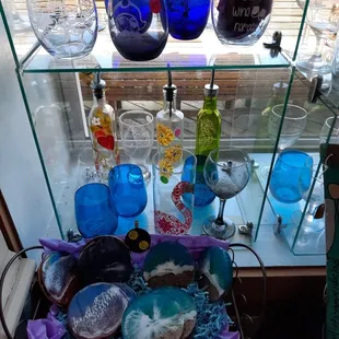 Hand made coasters and hand engraved glassware