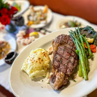 Rib Eye Steak, Veggies and Mashed Potatoes Valentines Special