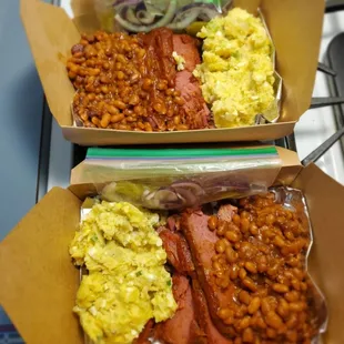 Potato Salad,  BBQ Beef,  Baked Beans