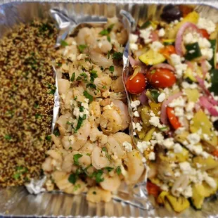Lemon Quinoa,  Mediterranean Shrimp, Mediterranean Vegetables Medley