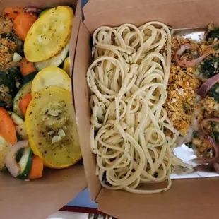 Parsley Butter Linguine,  Fish Floretine,  Zucchini &amp; Yellow Squash  Medley