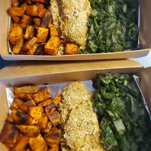 Citrus-Lime Crusted Tilapia w/ Honey Balsamic Drizzle,  Roasted Sweet Potatoes,  Steamed Spinach