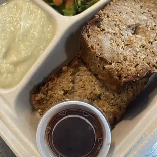 Turkey Meatloaf with Brussels sprouts and couliflower purée