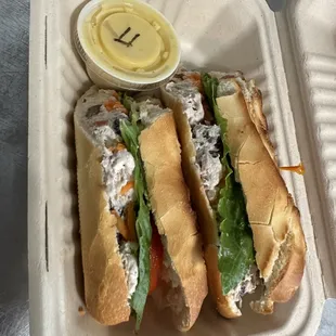 Take out Waldorf Chicken Sandwich with honey mustard sauce.