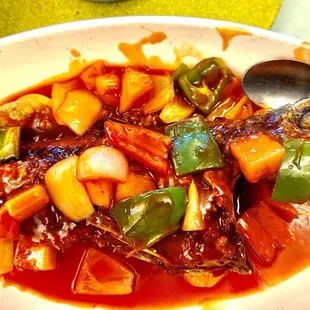 Shanghai sweet and sour black rock cod.