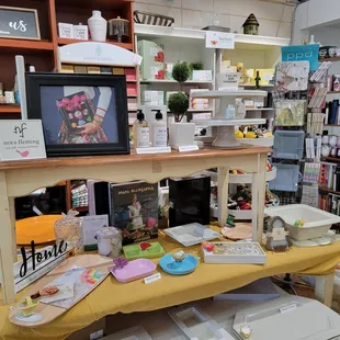 a table with a variety of items on it