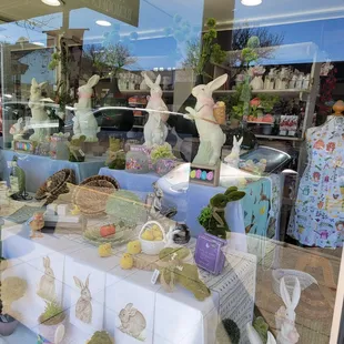 a window display of various items