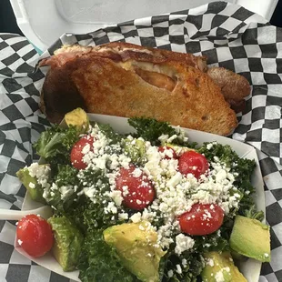 Turkey Bacon Swiss Panini and Kale &amp; Avocado Salad