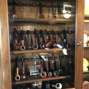 a display of tobacco pipes