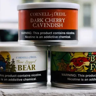 An assortment of pipe tobacco.