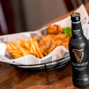 fish and chips, drink