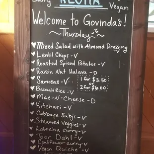Menu - Thursday’s