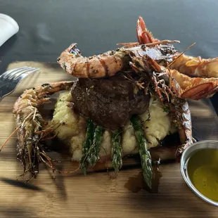 Lobster shrimp mignon asparagus mashed potatoes