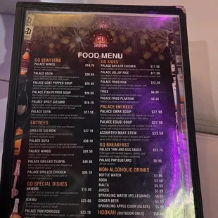 Food menu