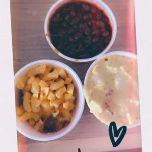 Baked Beans, Potato Salad, Macaroni and Cheese